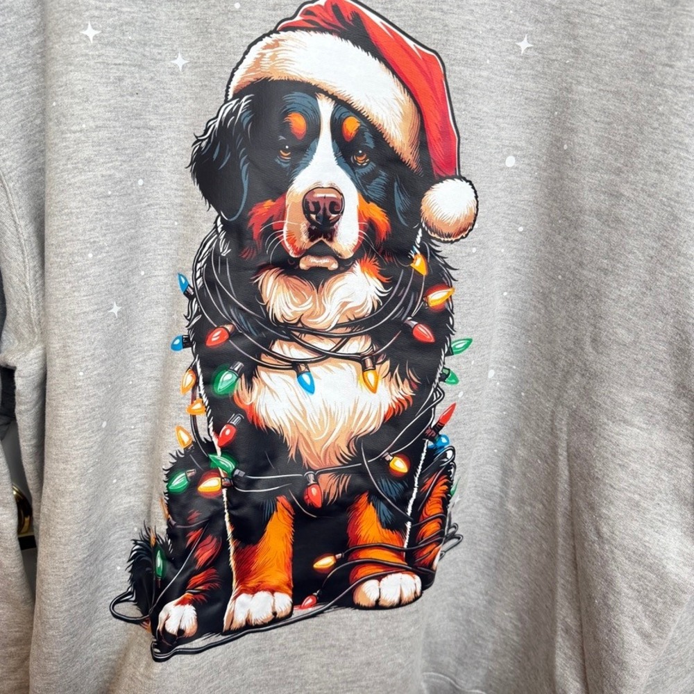 Bernese Mountain Dog Sweatshirt by Port & Company Unisex XL Gray Christmas Light - Picture 2 of 8